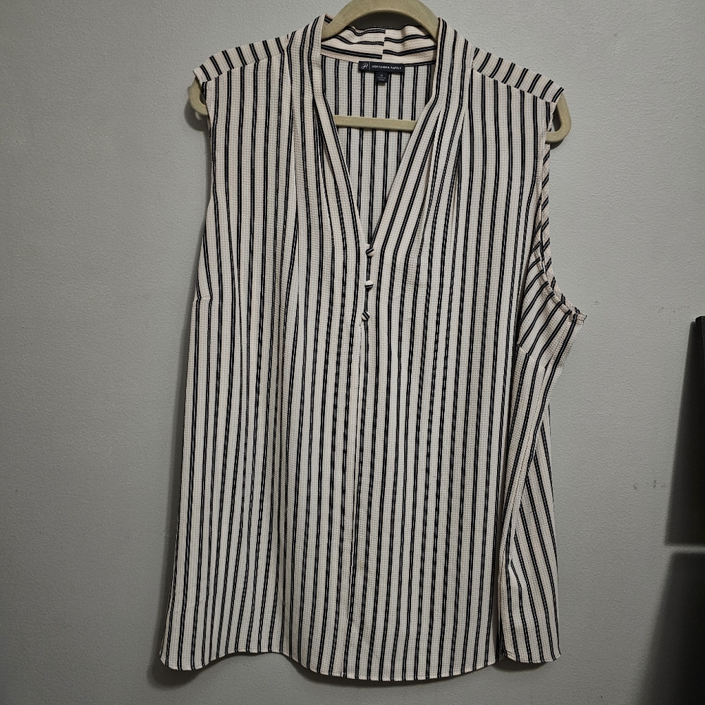 Adrianna Papell Black and Cream Striped Sleeveless Top